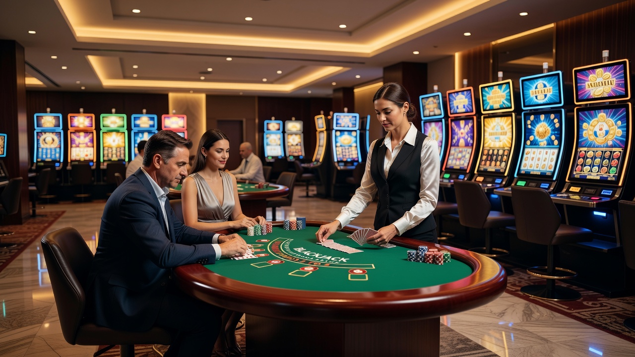 Close-up view of roulette wheel and cards on a casino table during active play