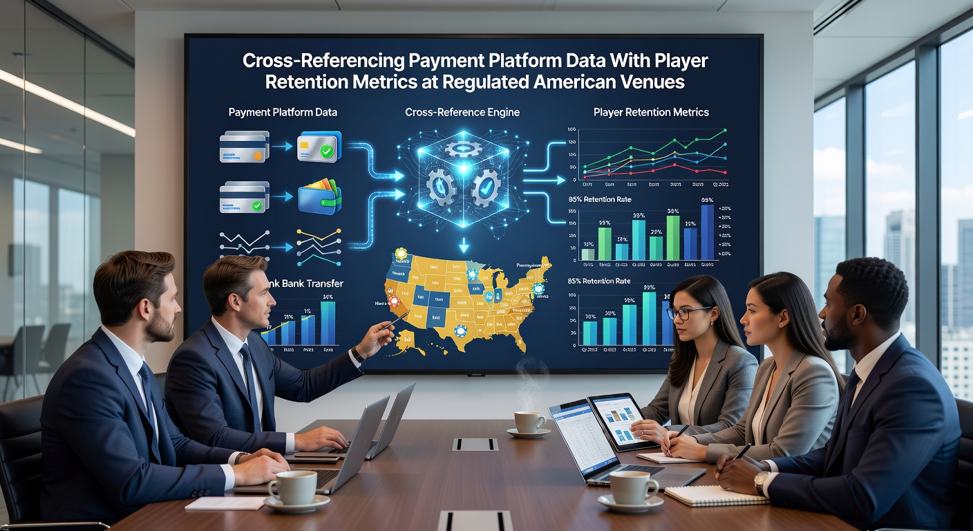 Casino operations team reviewing cross-referenced reports linking payment transactions to retention trends at a regulated American venue
