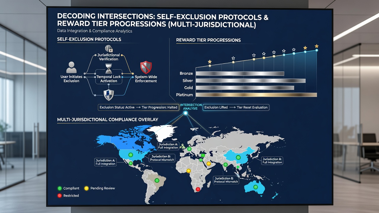 Flowchart illustrating data flow between self-exclusion databases and loyalty tier systems across different gaming jurisdictions