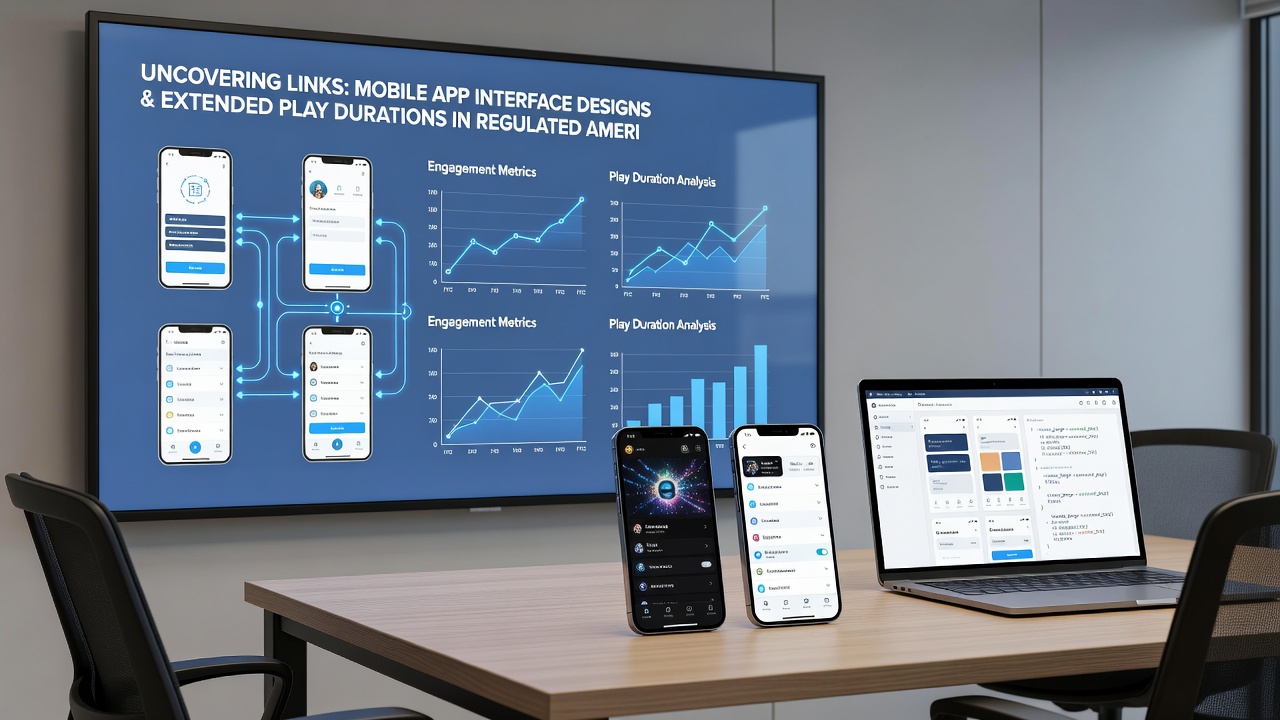 Data visualization dashboard displaying mobile gaming session analytics with interface design metrics overlaid